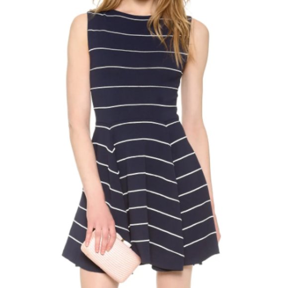 Alice + Olivia Bolton Ottoman Horizontal Pinstripe Navy Sleeveless Small Dress - Picture 16 of 16